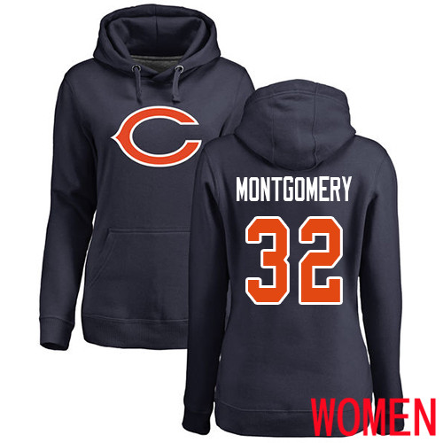 Chicago Bears Navy Blue Women David Montgomery Name and Number Logo NFL Football #32 Pullover Hoodie Sweatshirts
